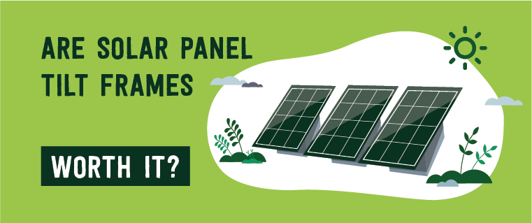The banner image shows an illustration of solar panels on tilt frames surrounded by environmental icons like the sun, clouds and trees with the caption 'Are solar tile frames worth it?'. 